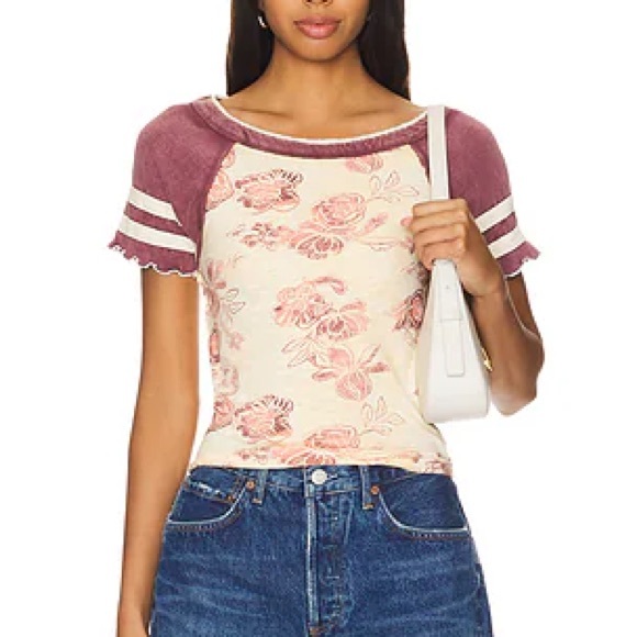 We The Free Free People Floral Raglan Tee XS - Picture 1 of 10